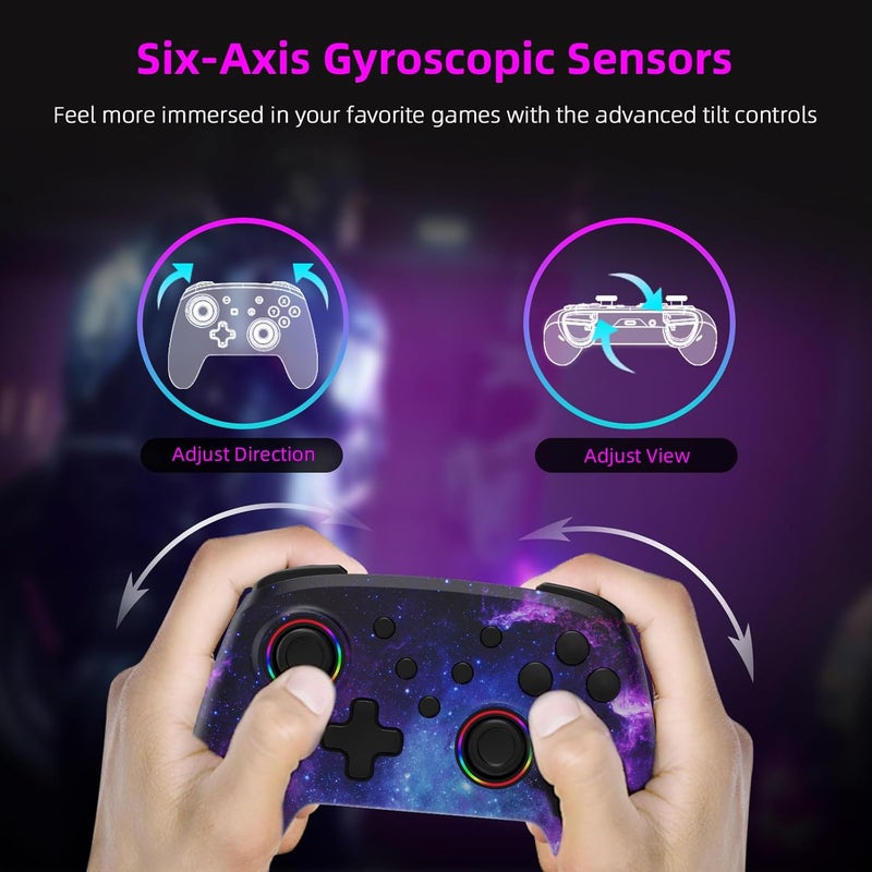 NEXIGO Wireless Controller (No Deadzone) for Switch 2 and Switch, Bluetooth Controllers for Nintendo Switch with Vibration, Motion, Turbo and LED Light (Cosmic Nebula) - Image 4